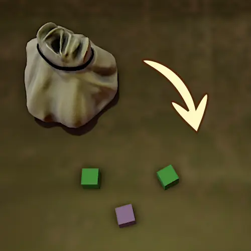 Colored cubes being drawn from battle bag showing combat results