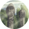 Polytheism icon: wooden idols in a forest